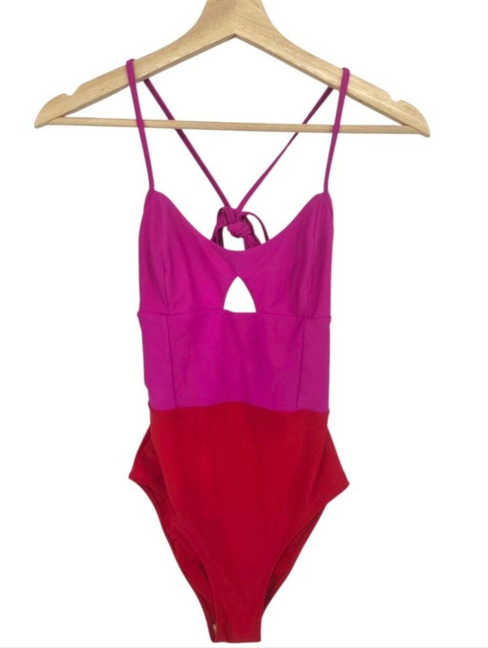 Summersalt Colorblock One Piece Swimsuit Pink Red Keyhole Open Back Tie Sz 4 - Picture 3 of 16